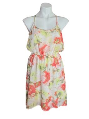 Y2K Floral High Low Halter Dress Vanity Pleated Racerback Boho Size M